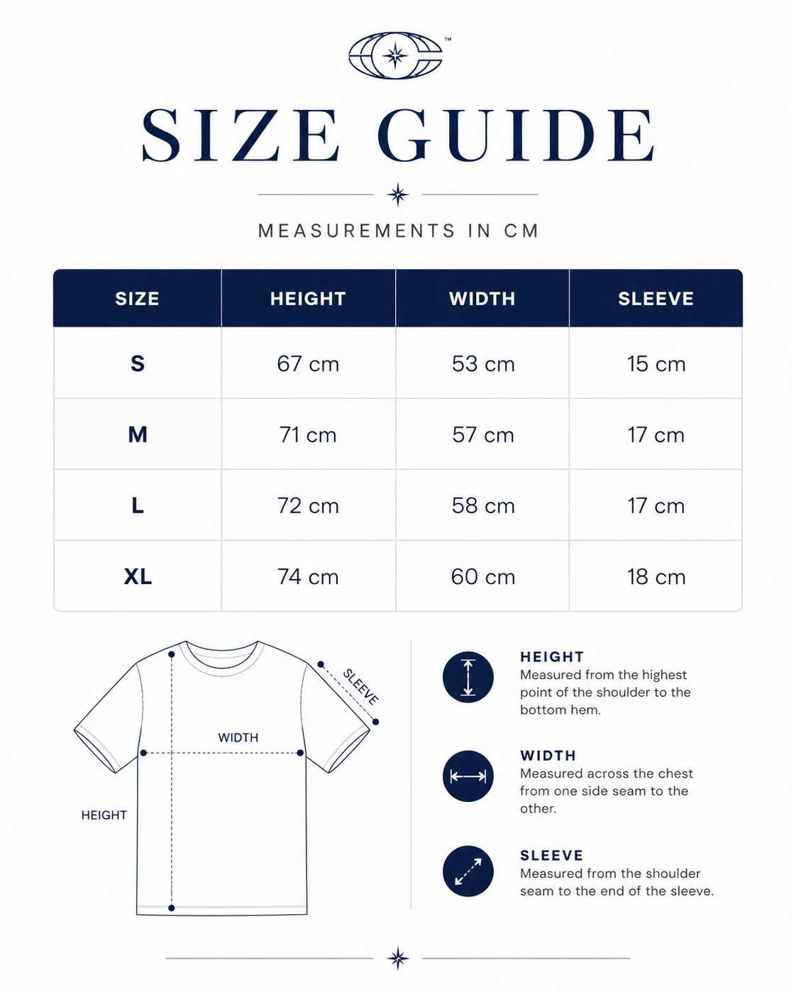 Celestial Waves T-shirt size guide
