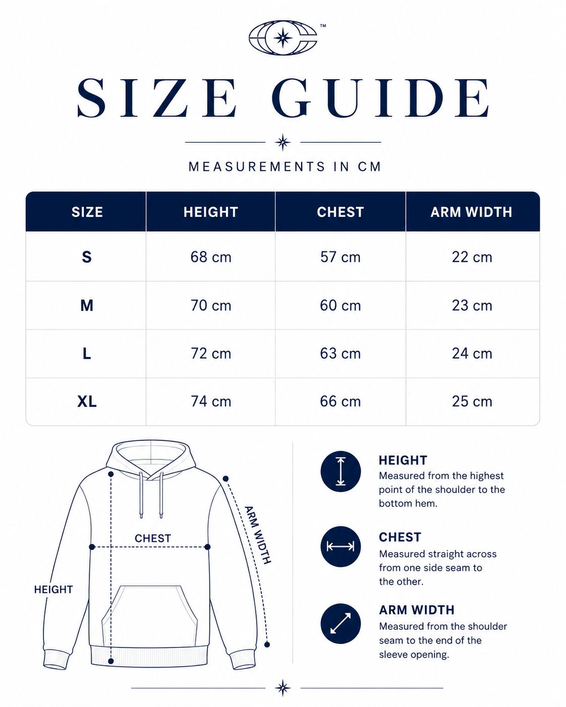 Celestial Pyramid Hoodie size guide